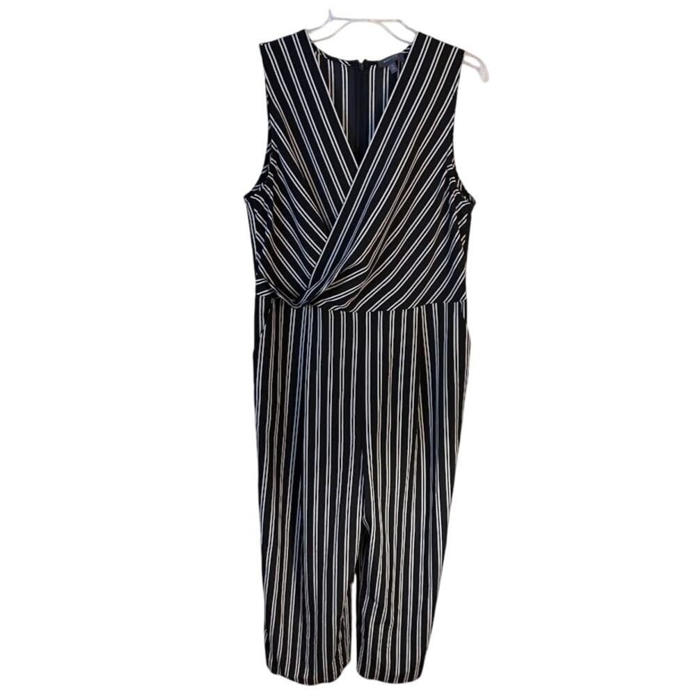 Madison Curvy Black White Striped‎ Jumpsuit - Size 1X